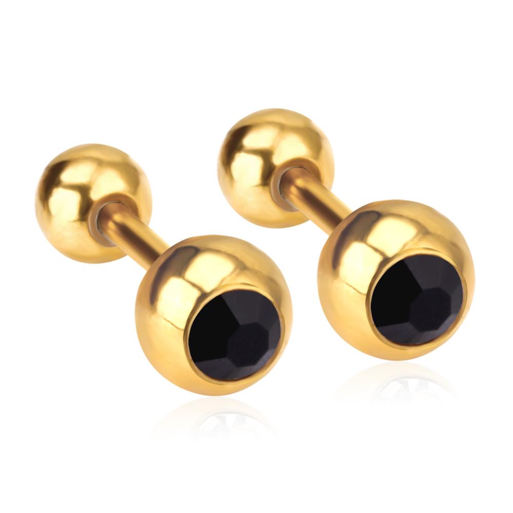 LUXUSTEEL Crystal Earrings For Women Men Gold Color Stainless Steel Round CZ St image 1