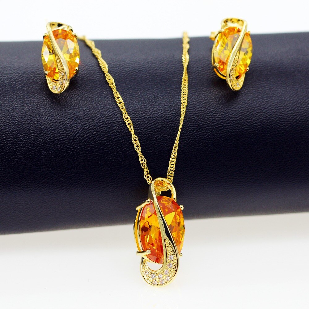 USA STOCK Uloveido Yellow Gold Color Crystal Jewelry Wedding Parure Bijoux image 4