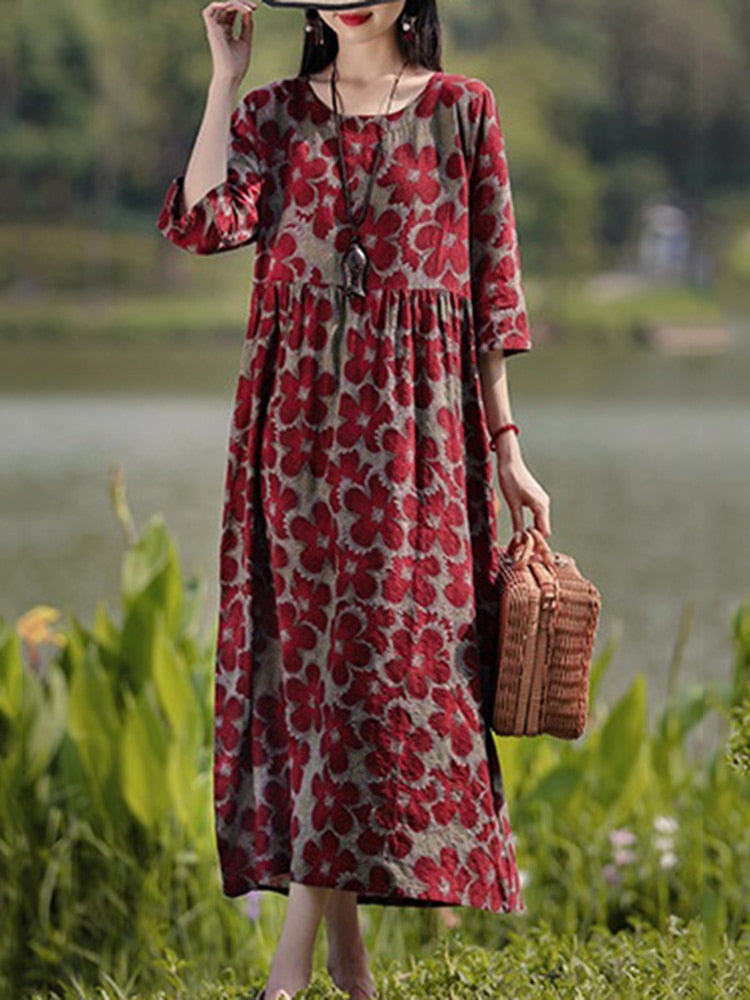 Vintage Women's Printed Dress 2023 ZANZEA Spring Sundress Casual Long Sleeve Ma image 5