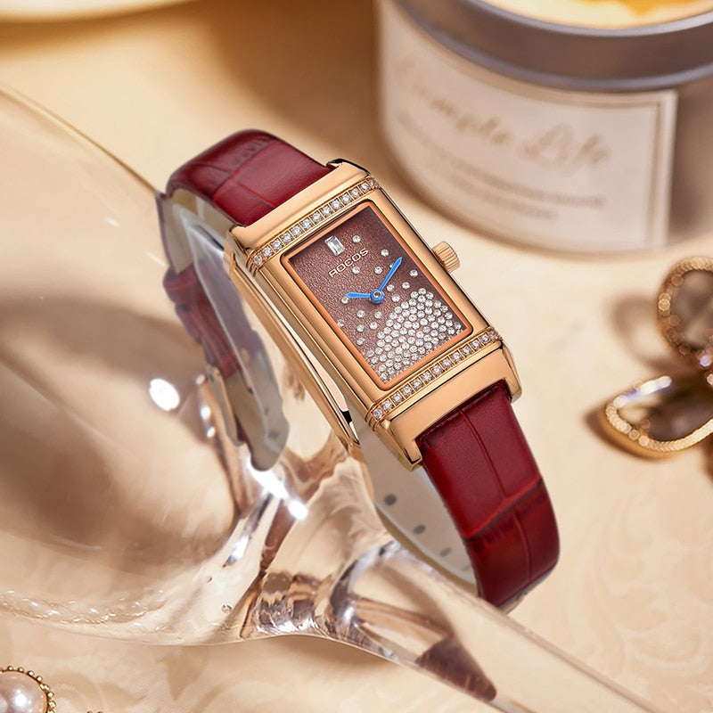 ROCOS Luxury Watch Women Diamond Rose Gold Quartz Wristwatches Leather image 2
