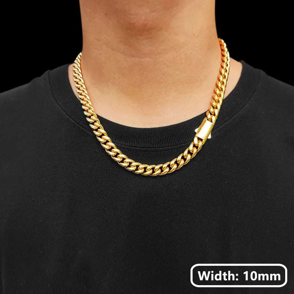 Hip Hop 18k Gold PVD Plated Stainless Steel Necklace Snap Clasp Men Miami Cuban image 2
