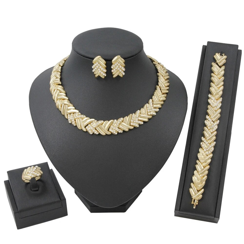 Jewelry Set for Women Bridal Dubai Gold Color Crystal Necklace Bracelet Nigeria image 3