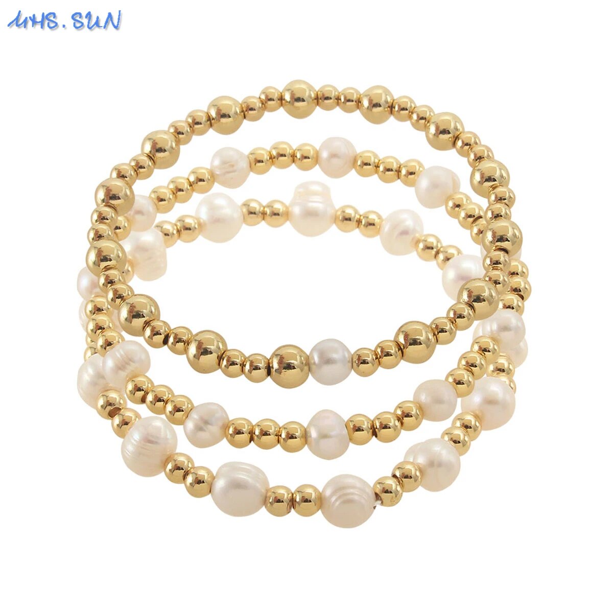 MHS.SUN Elegant Natural Pearl Gold Plated Stainless Steel Beaded Bracelet Handm image 6