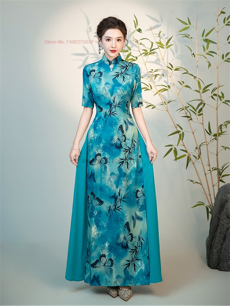 2024 chinese improved qipao dress national flower print vietnam ao dai dress el image 1