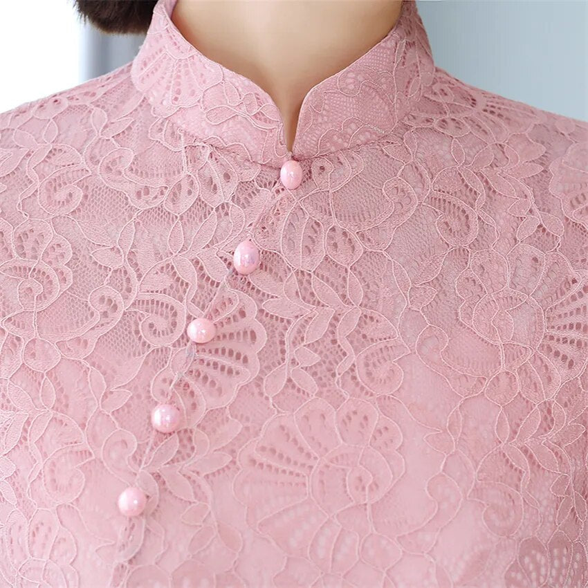 2022 News Summer Aodai Vietnam Qipao Dress for Women Traditional Clothing Lace image 8