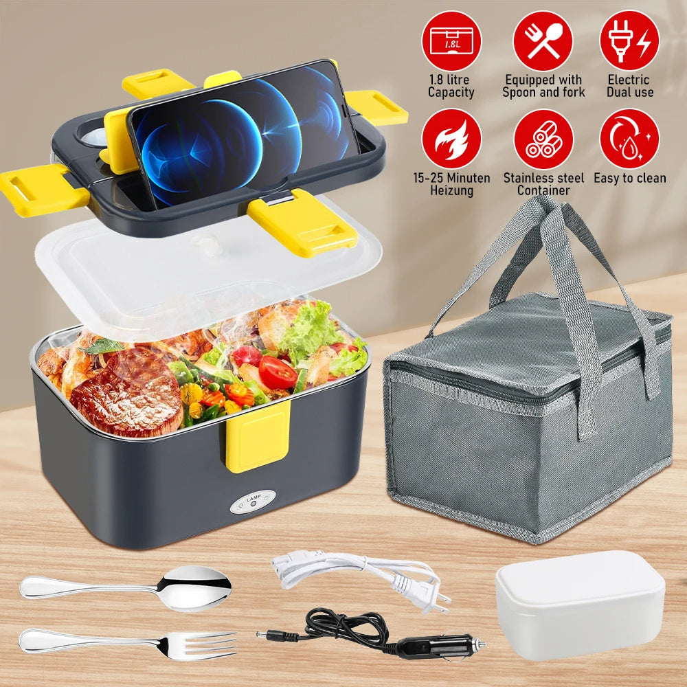 80W 4in1 Electric Lunch Box 1.8L Large Capacity Stainless Steel Student Lunch B image 5