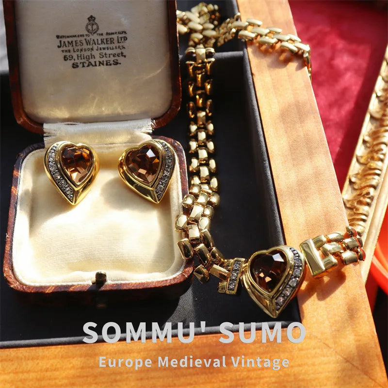Vintage jewelry vacuum k gold zircon love collarbone chain necklace bracelet Ea image 6