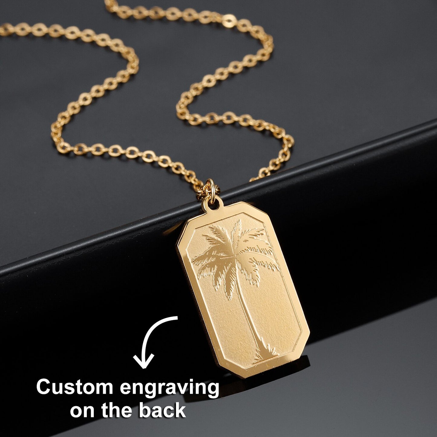 Necklace For Women With Palm Tree Gold Stainless Steel Chain Personalized image 2