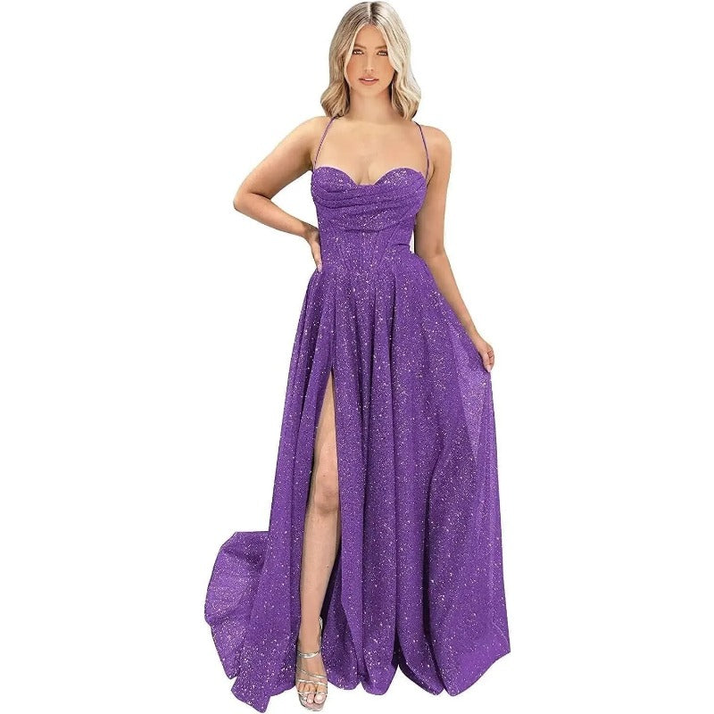 Wakuta Shiny Spaghetti Straps Sequin Prom Dress for Women 2024 Sexy Sweetheart image 2