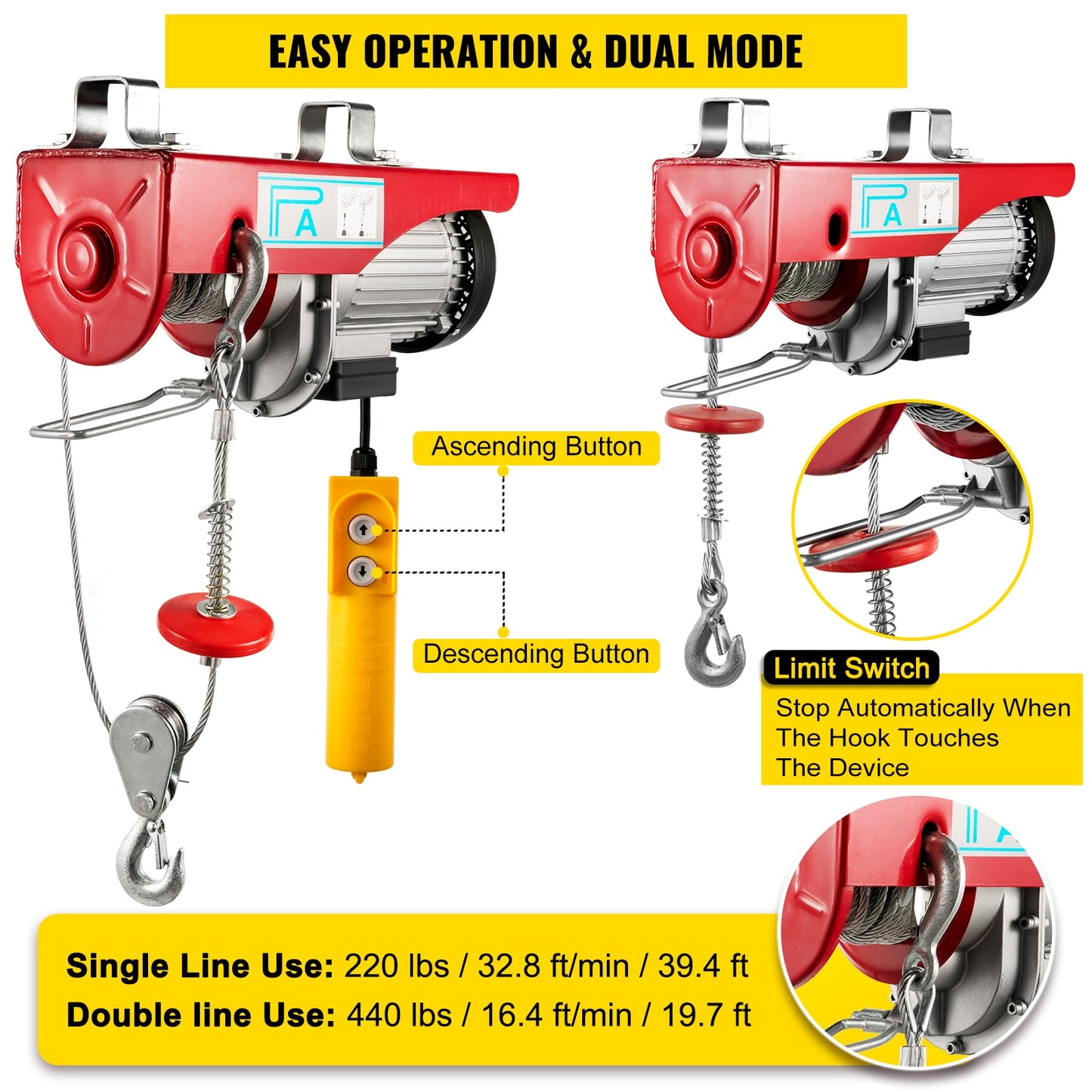 VEVOR 200-800KG Electric Hoist Crane New Portable Lifter Overhead Garage Winch image 4