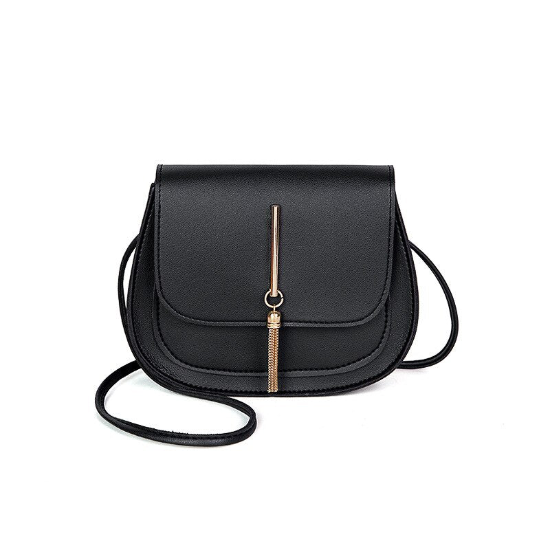 New Golden Tassel Double Layer Semi Circle Solid Color One Shoulder Saddle Bag image 0