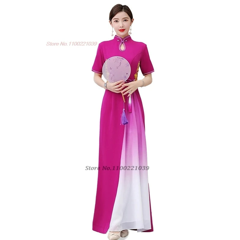 2024 vietnam aodai dress dress national flower embroidery improved dress cheong image 1