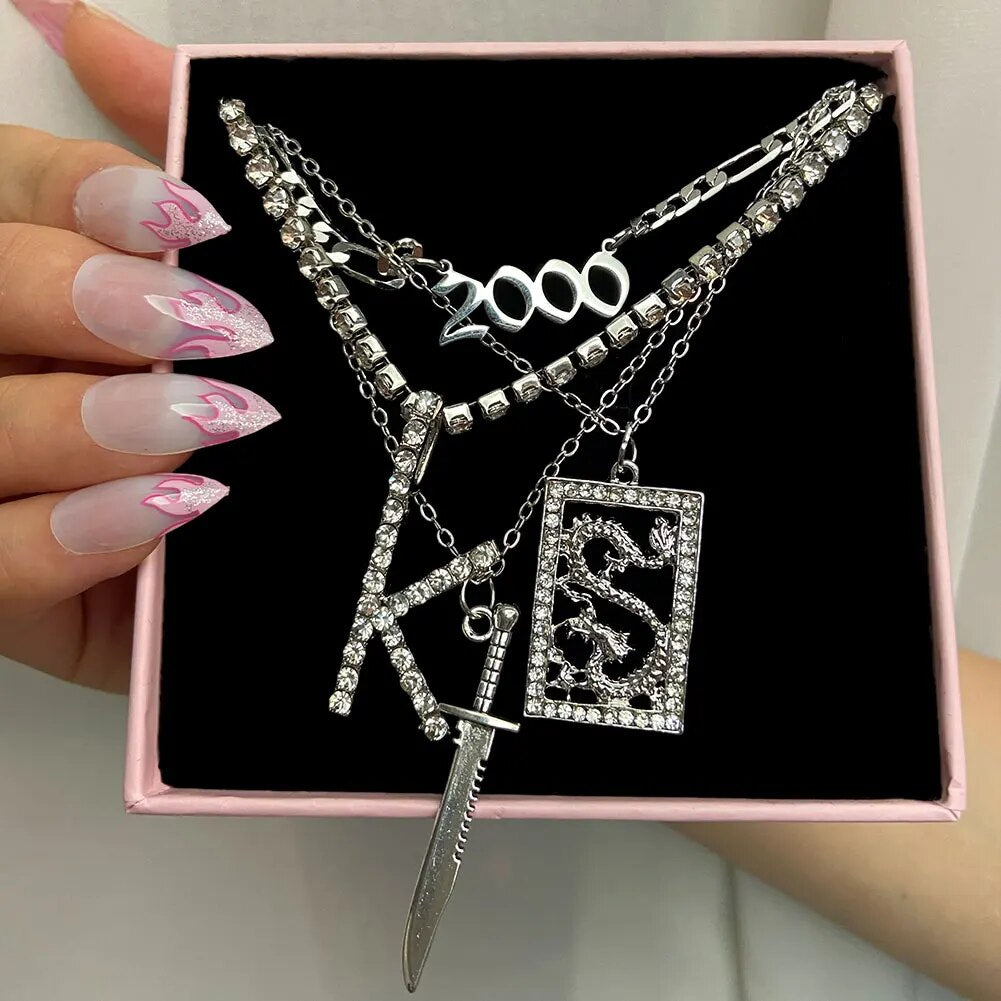 New Multi Layer Butterfly Dragon Charms Crystal Necklaces For Women Punk Golden image 25