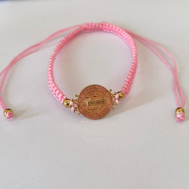 1 Pcs Size Adjustable Colorful Gold Plated Saint Benedict Handmade Weave Rope R image 5
