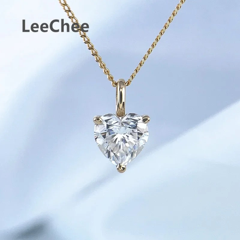 1CT Heart Cut Moissanite Pendant Real 18K Yellow Gold 6.5MM VVS Lab Diamond Nec image 1