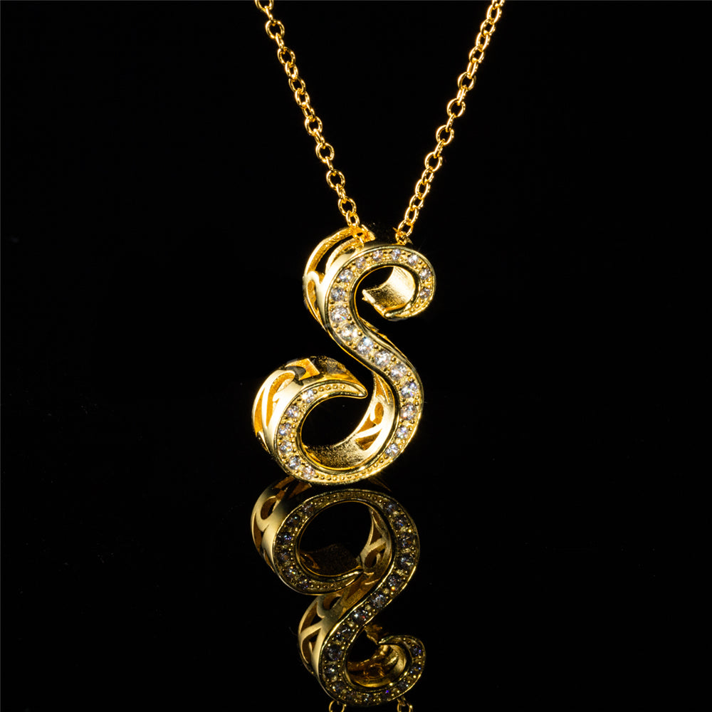 ANDYWEN 925 Sterling Silver Gold Long Chain Alphabet 26 Leter A W Pendant K H I image 25