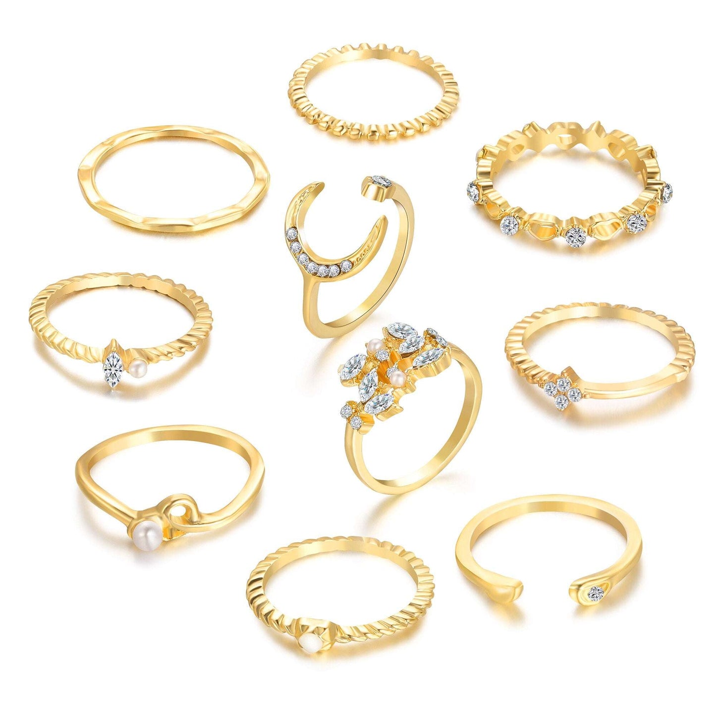 10Pcs Rings Suit For Women Gold-color Chain Ring Set Bohemian Style Coin Snake image 5
