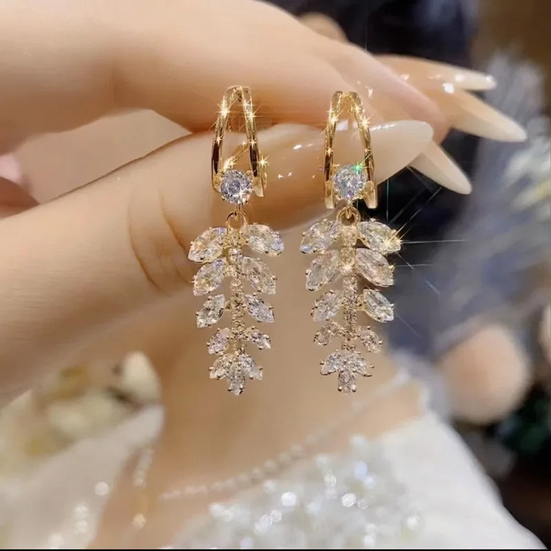 Zircon Wheat Tassel Pendant Gold Color U-shaped Earrings for Women 2023 New Fas image 1