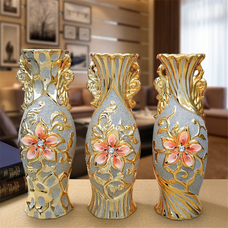 European Gold Plated Frost Porcelain Vase Vintage Advanced Ceramic Flower Vase image 6