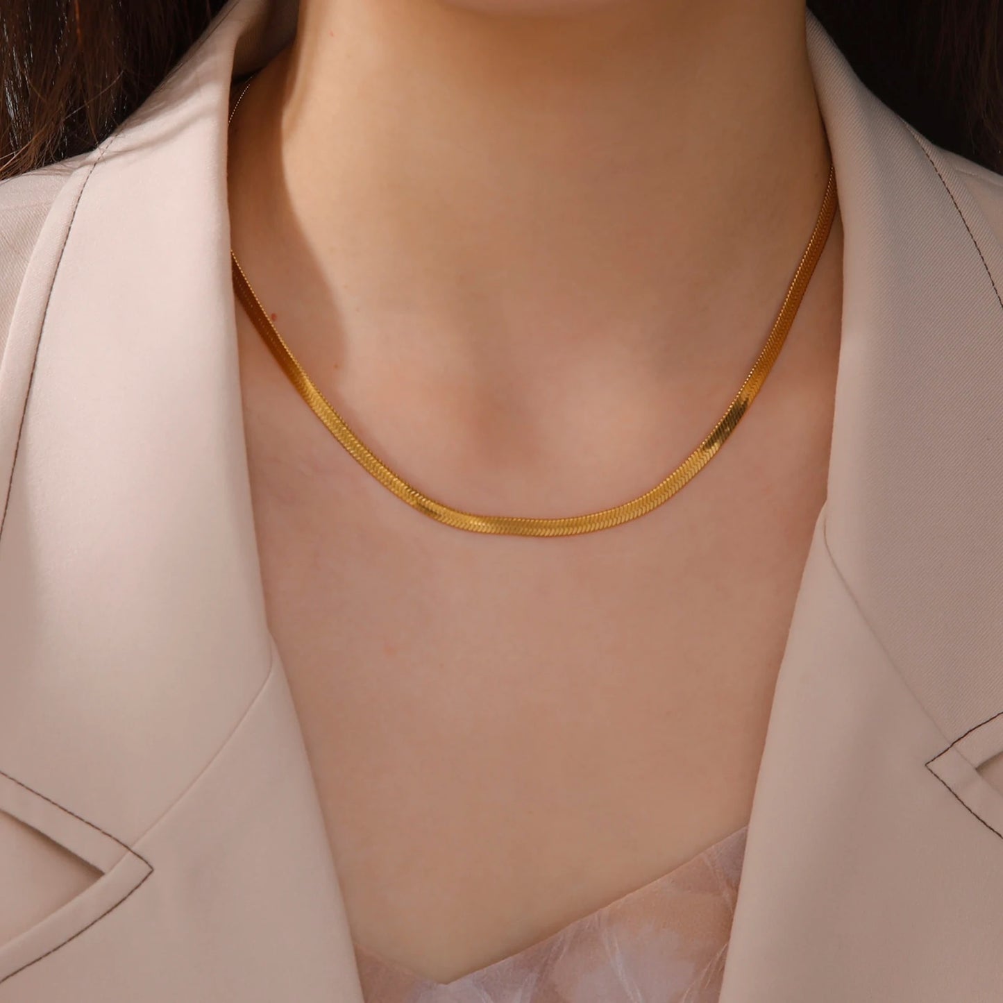 Skyrim Stainless Steel Snake Chain Necklace for Women Men Gold Color Herringbon image 2