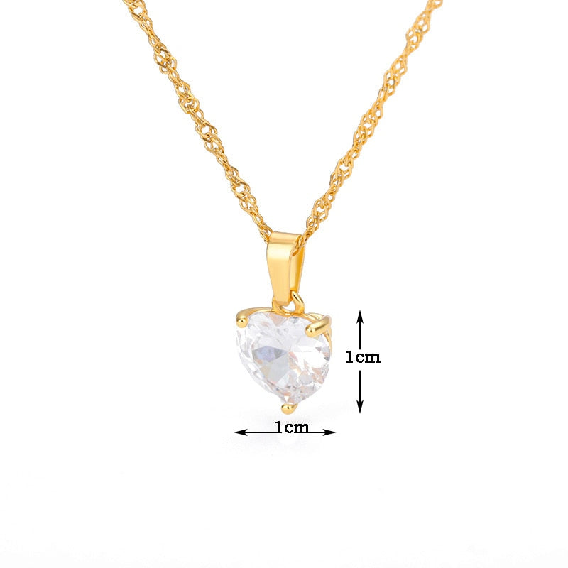 Heart Necklaces For Women Stainless Steel Gold Plated Chain Zircon Heart Pendan image 9