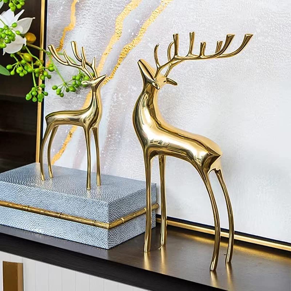 2 Pieces of Brass Reindeer Sculpture, Gold Animal Statue, Pure Copper Handicraf image 8