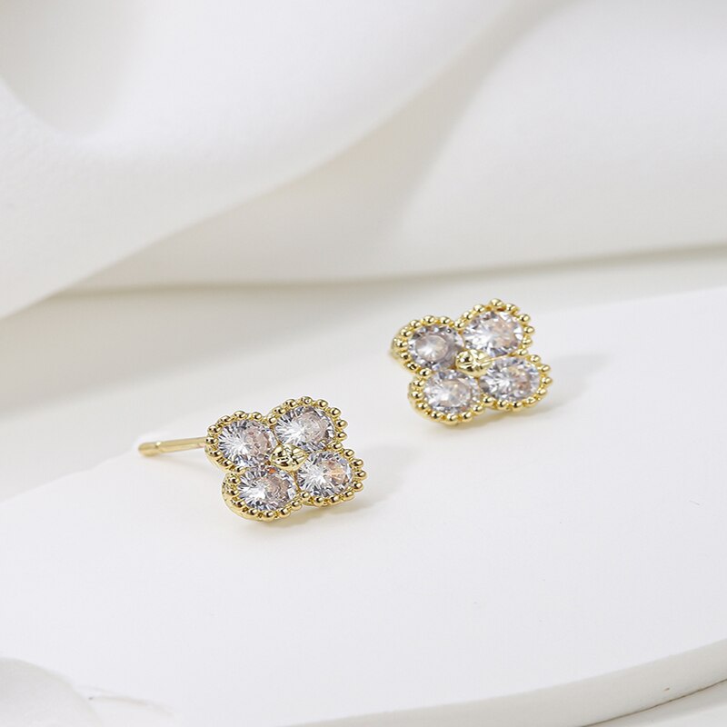 Obega Exquisite Dream Four Leaf Grass Shaped Gold Color Earrings For Women With image 3