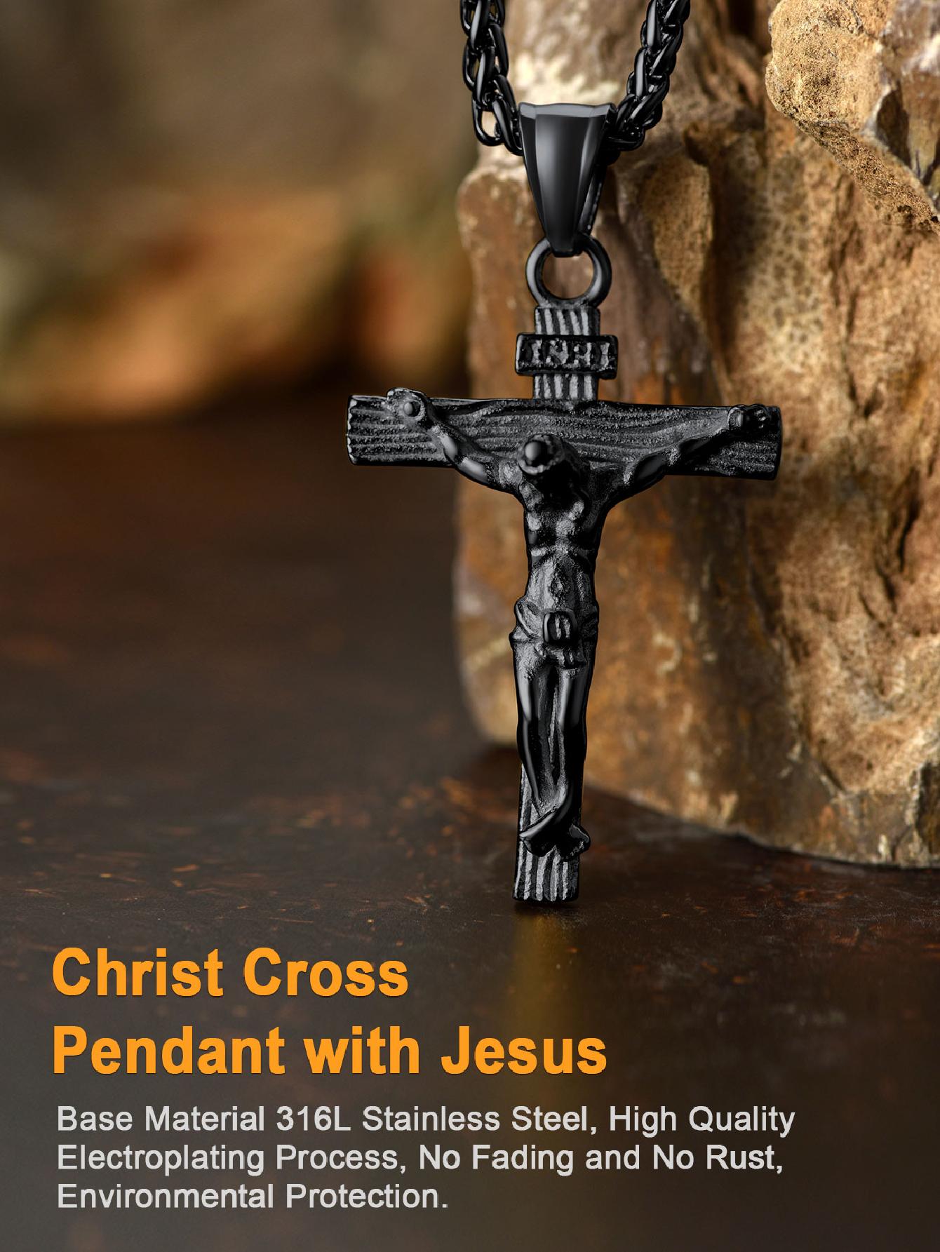 U7 Men INRI Cross Pendant Baptism Christian Jewelry Stainless Steel/Gold/Black/ image 33