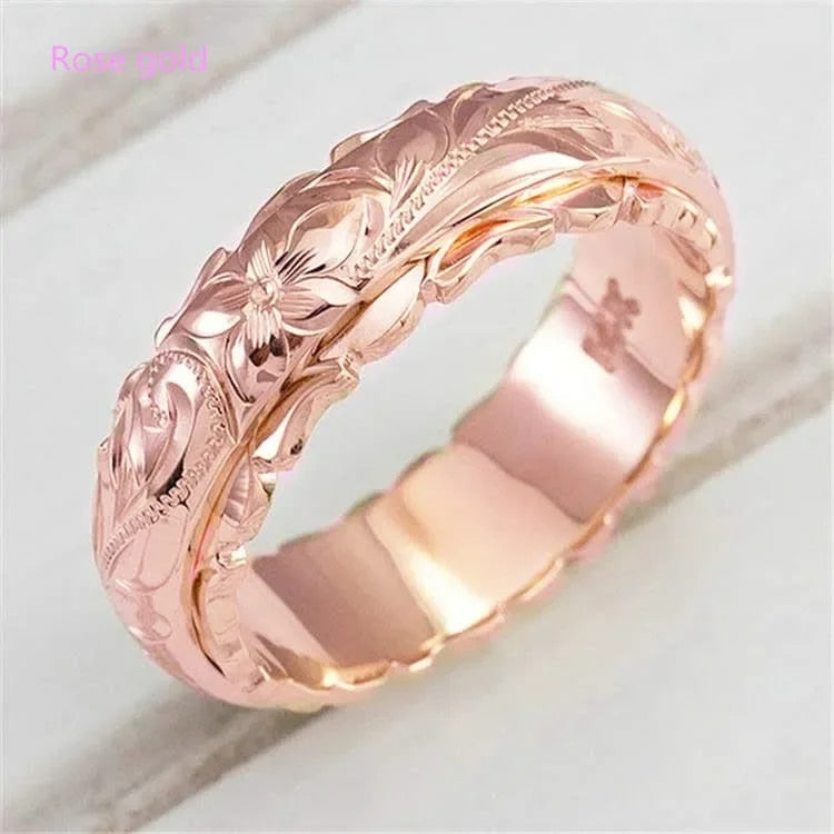 14k Gold Plated Suspended Carved Rose Flower Ring Ornaments Tail Ring Female En image 2