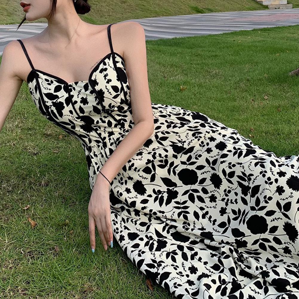 Summer Midi Dress Elegant Vintage Floral Print Midi Dresses for Women V-neck Su image 3