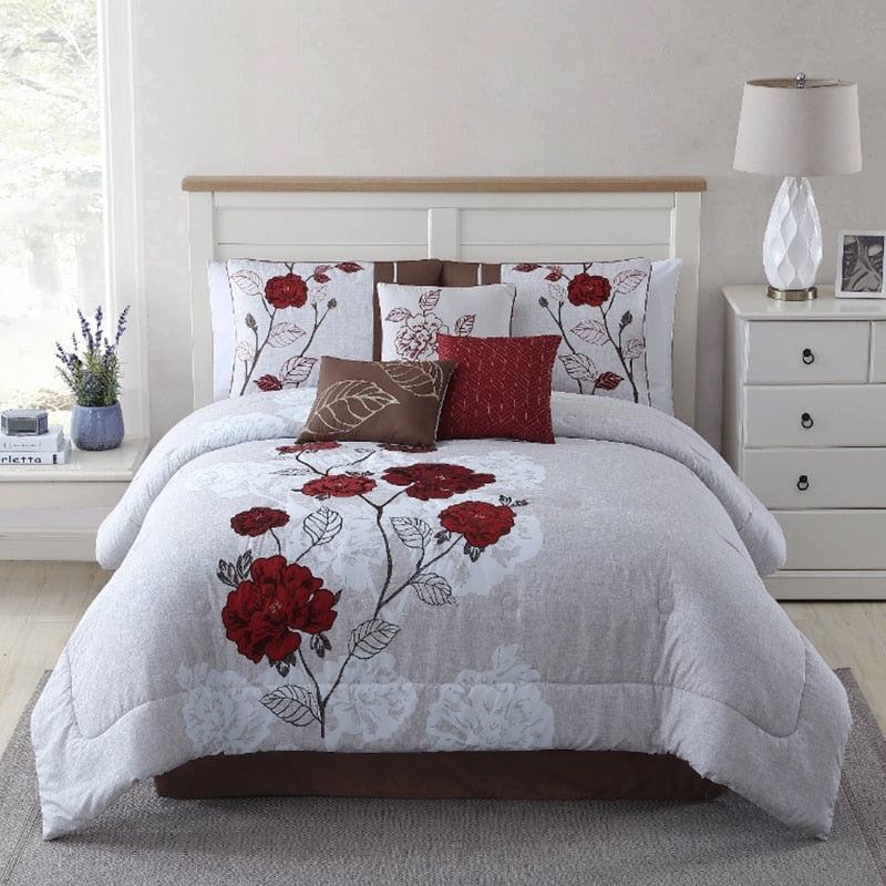 Mainstays 7-Piece Embroidered Teal Roses Bed in a Bag Comforter Bedding Set image 0
