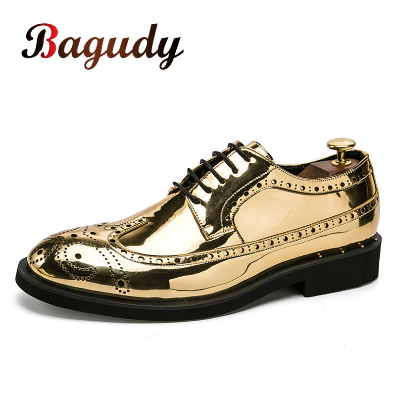 Brand Men Dress Shoes gold Glitter Men Formal Shoes Moccasins Italian Leather L image 1