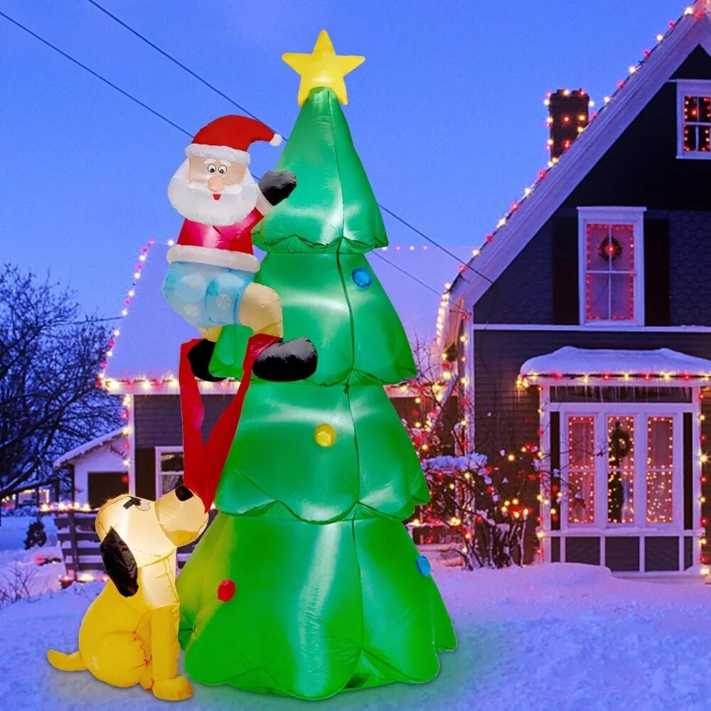 7FT Inflatables Lighted Christmas Tree with Santa Claus and Dog, Blow Up Indoor image 4