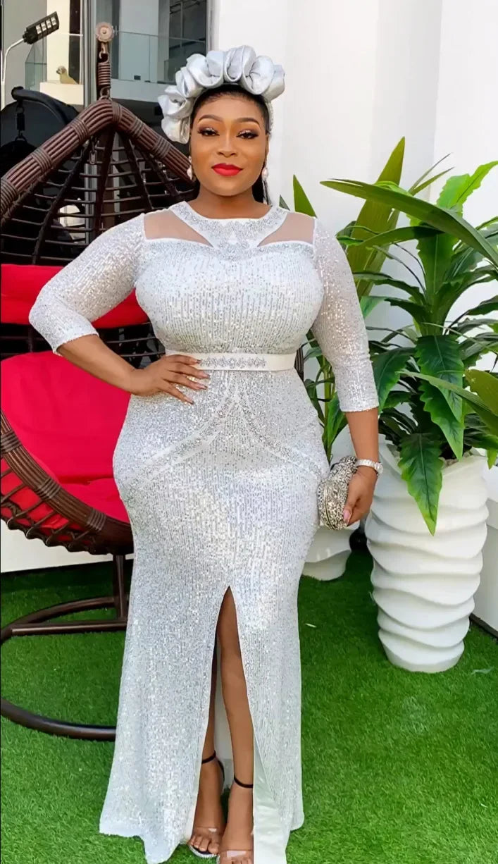 Plus Size African Party Dresses for Women Dashiki Ankara Sequin Wedding Evening image 2