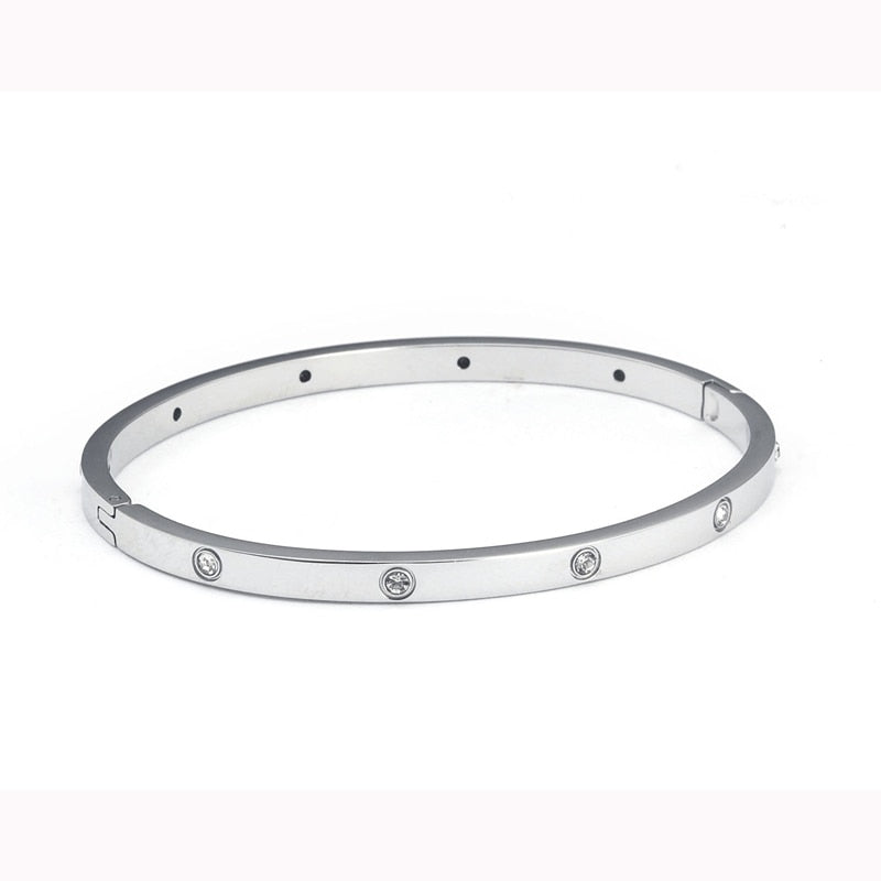 Stainless Steel Golden Color Beautiful Lovers Cubic Zirconia Bracelets Bangles image 9