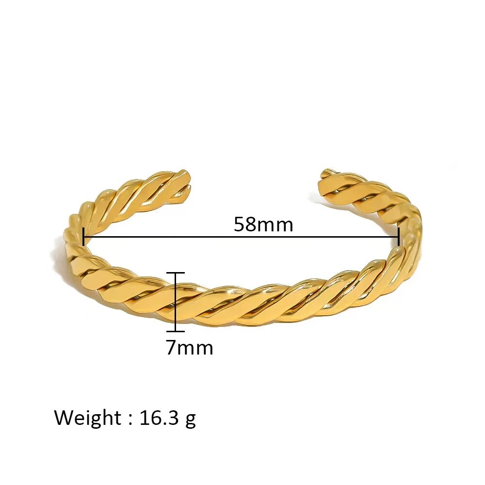 Waterproof Zirconia Cuff Bangles for Women Men 18k Gold Plated Stainless Steel image 19