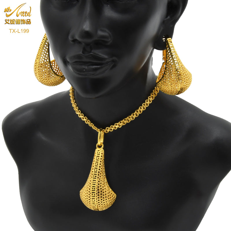 ANIID Nigerian Wedding Jewelry Set Gold Color African Necklace Pendant Sets For image 1