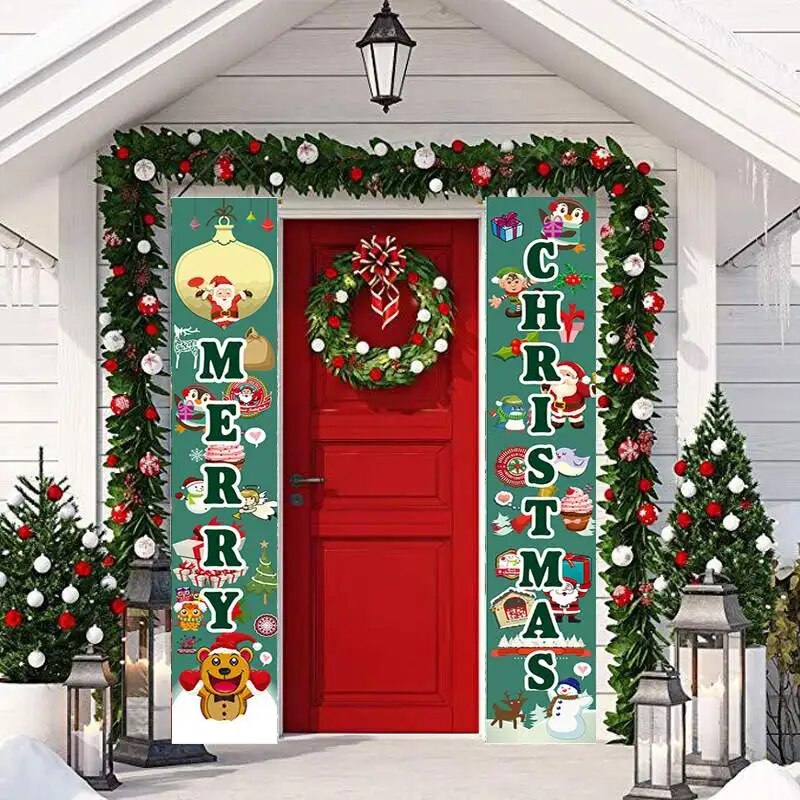 Christmas Decorations Red Merry Christmas Porch Sign Xmas Hanging for Home door image 3