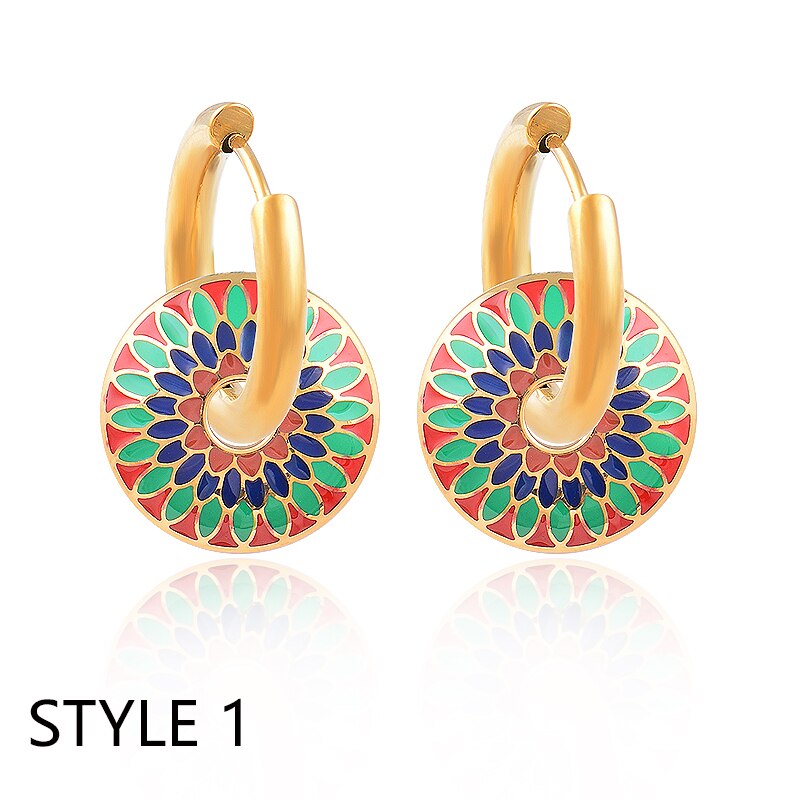 SINLEERY Colorful Enamel 316L Stainless Steel Gold Color Hoop Earrings For Wome image 7