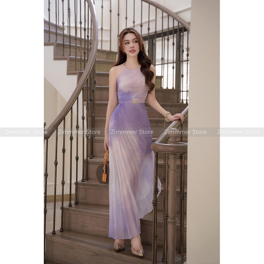 Vietnam niche light luxury 2024 summer new round neck pleated design waisted dr image 0