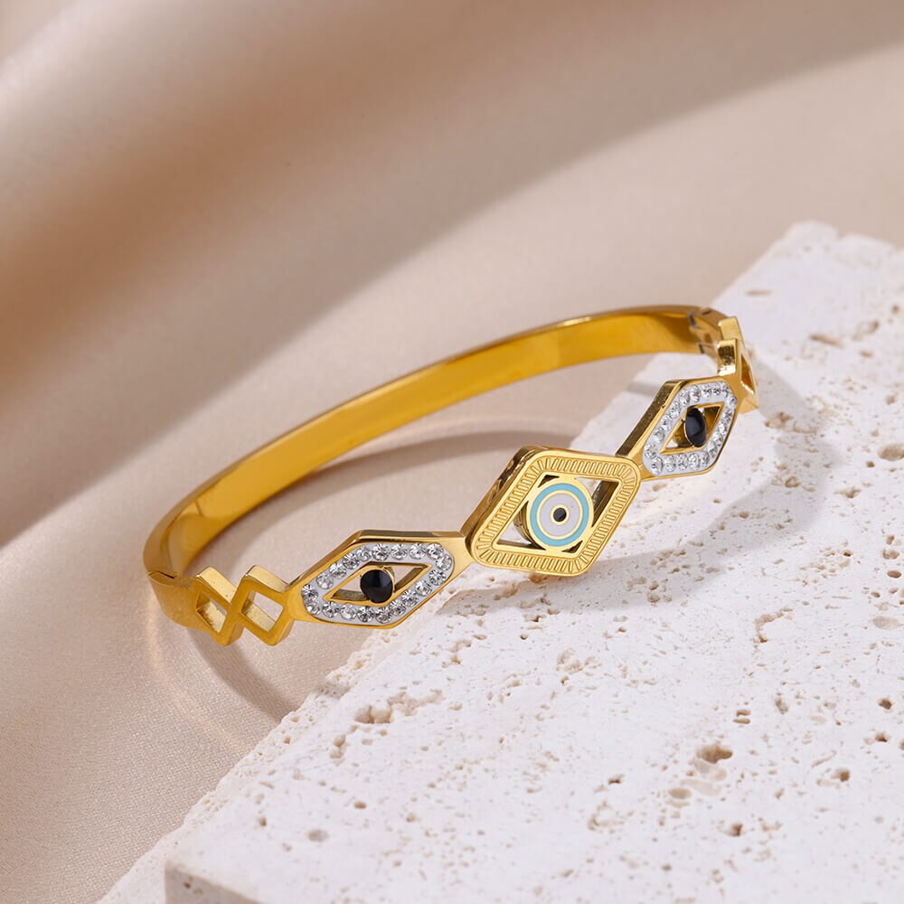 Zircon Evil Eye Bracelets for Women Stainless Steel Gold Plated Crystal Eye Ban image 4