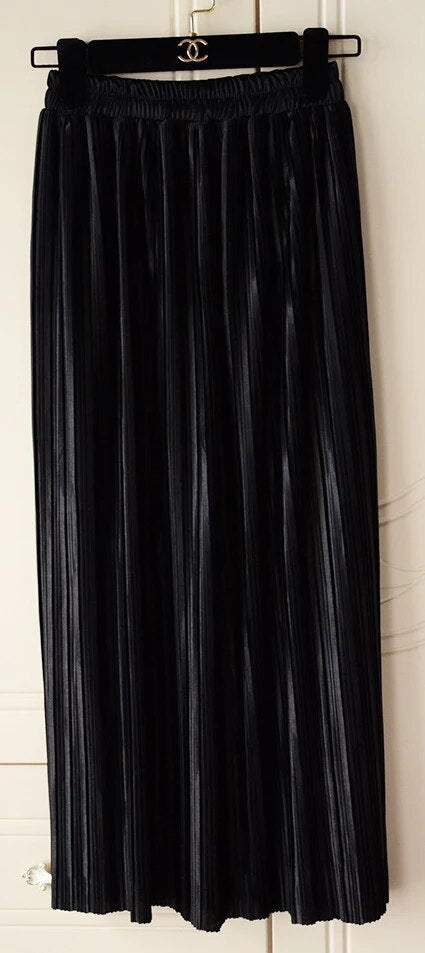 Silver Gold Pleated Skirt Womens Vintage High Waist Skirt 2023 Winter Long Warm image 17