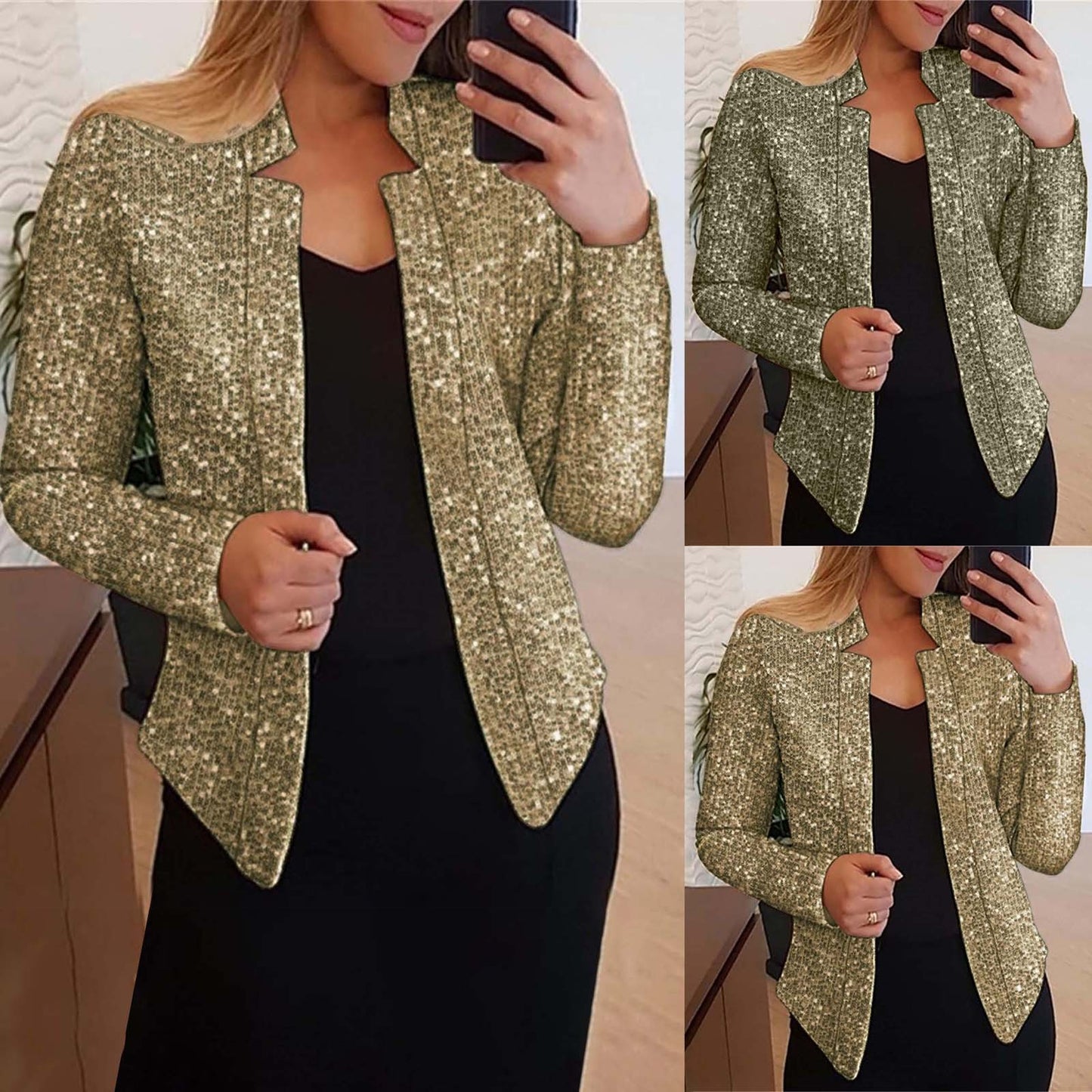 Fashion Sequin Blazer Long Sleeves Slim Fit Cardigan Women Open Front Jacket Sp image 1