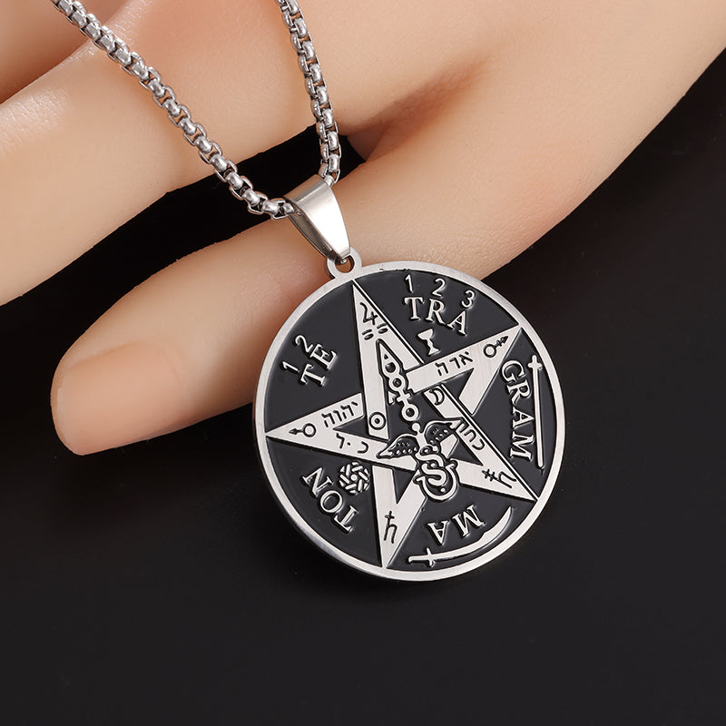 Witchcraft Pentagram Necklace Stainless Steel Men\\\\'s Jewish Hebrew Tetragram image 5
