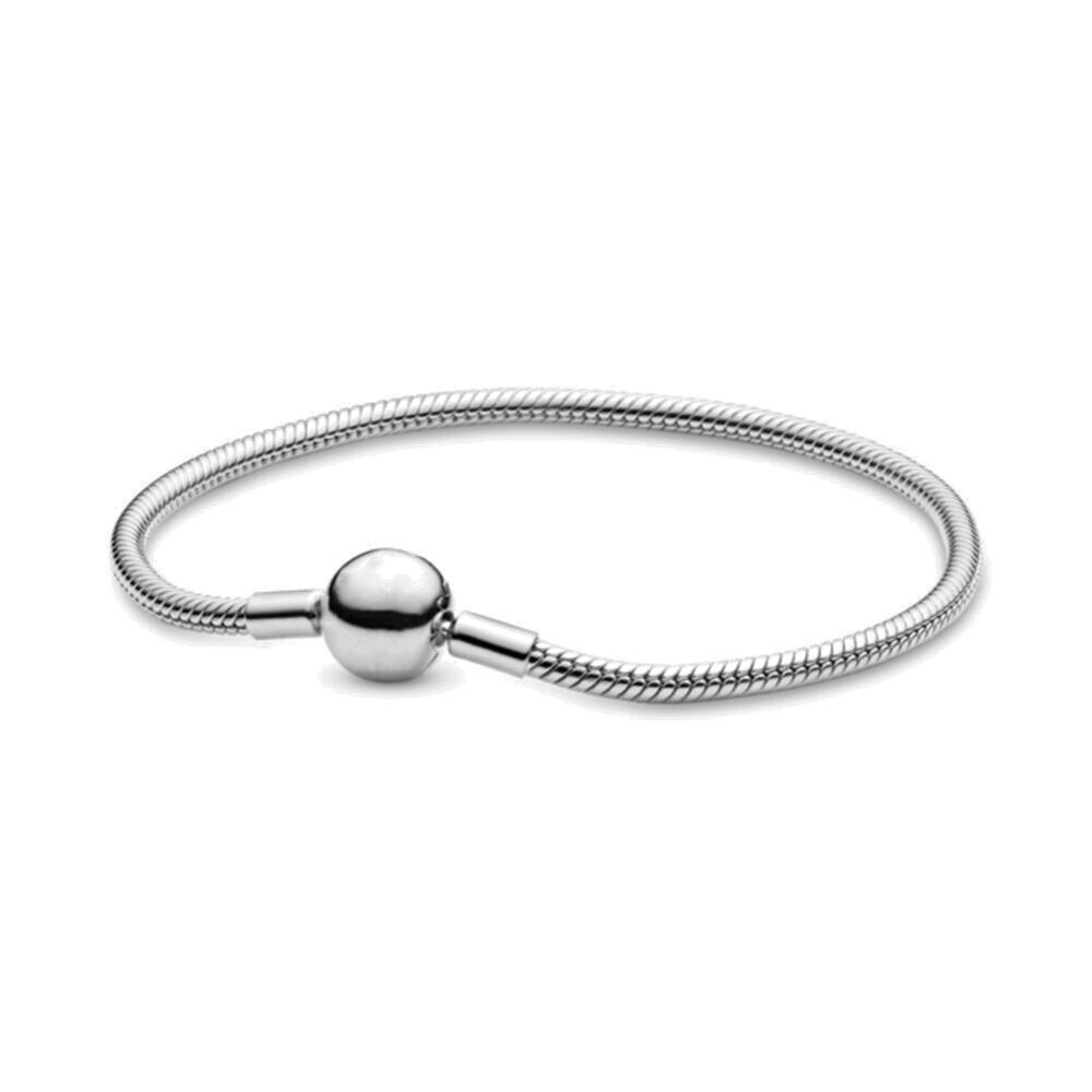 Fashionable 925 Silver Plating Moments Gold Round Clasp Snake Chain Bracelet Fi image 13