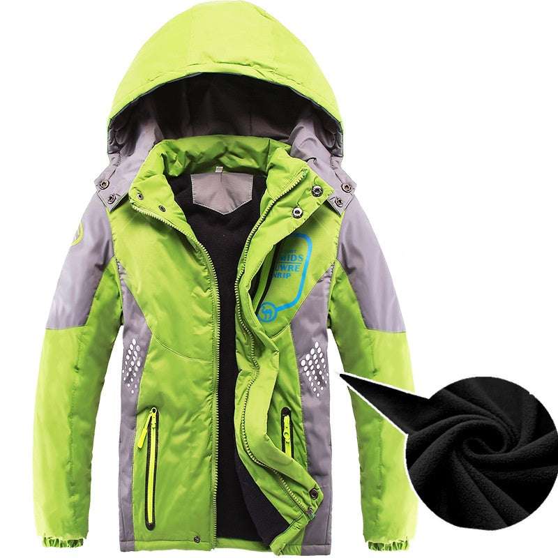 Waterproof Girls Boys Rain Jacket Patchwork Print Kids Outfits Fleece Child Coa image 1