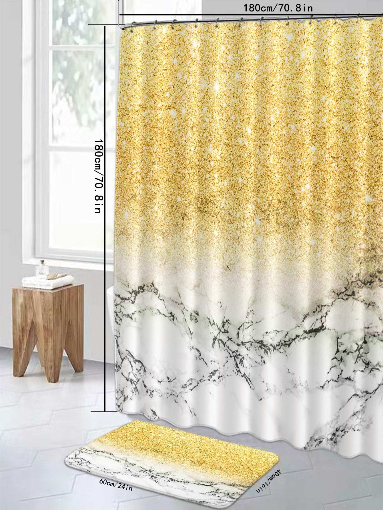 1pc Ultrafine Fiber Gold Marble Printed Floor Mat/u-shaped Mat/toilet Cover Mat image 4