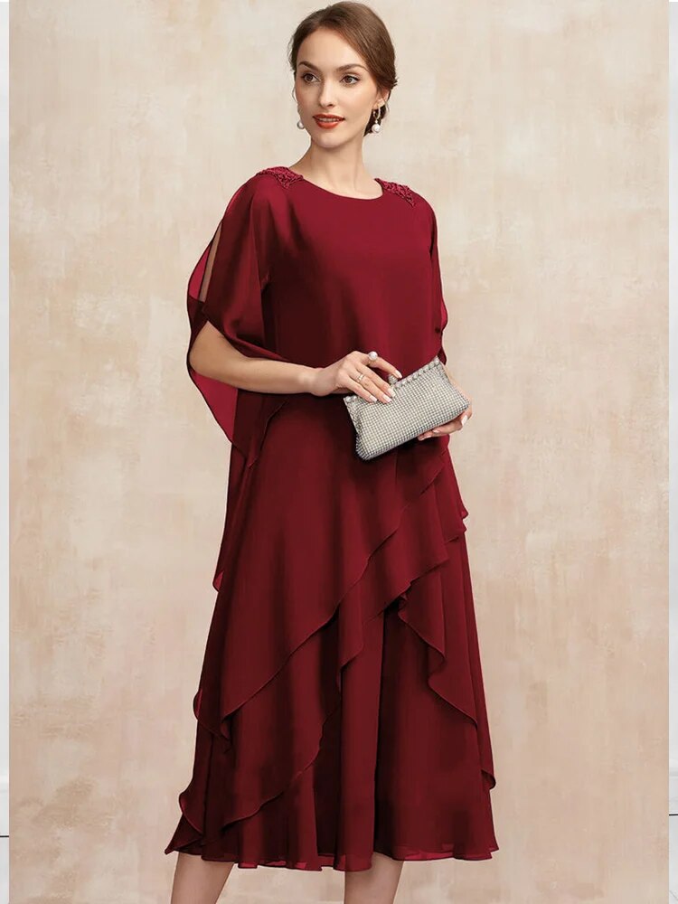 Women's Dress Summer Irregular Midi Dresses Ladies Elegant Mesh Sleeve Birthday image 0