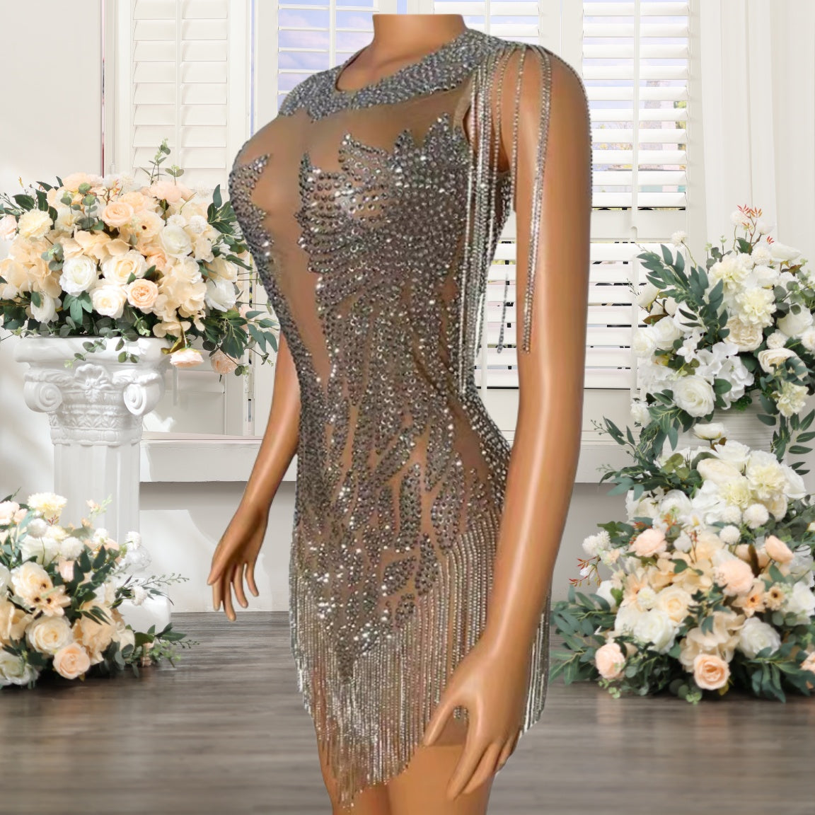 Sparkly Crytal Beaded Homecoming Dresses for Girls 2025 Crew Neckline Illusion image 1