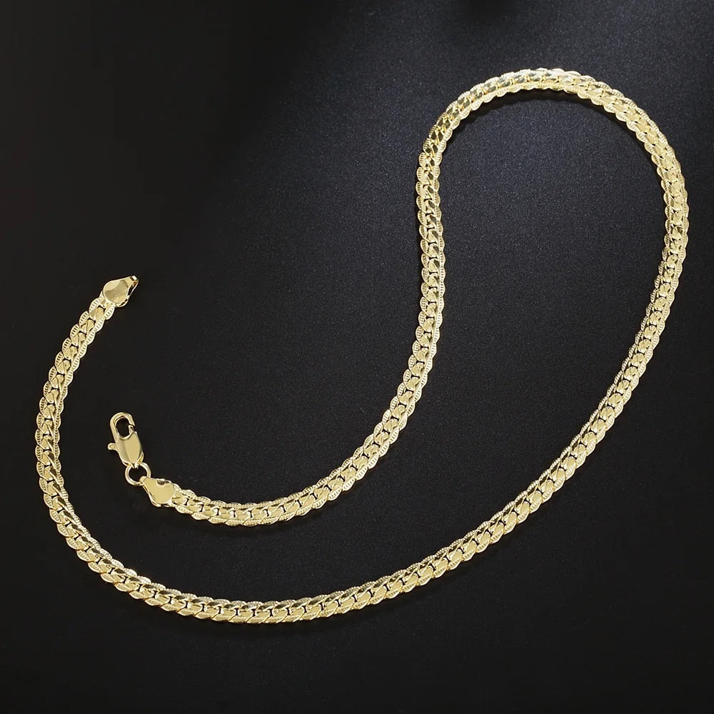 18-24Inch 45-60cm 18K Gold 5mm Full Sideways Chain Necklace For Women Man Fashi image 3